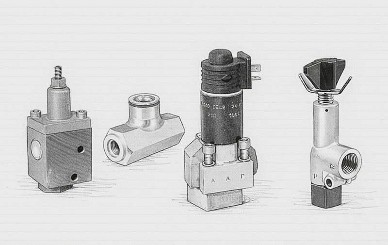 Valvole idrauliche, rubinetti, valvole di intercettazione, valvole limitatrici, valvole riduttrici, valvole di sequenza