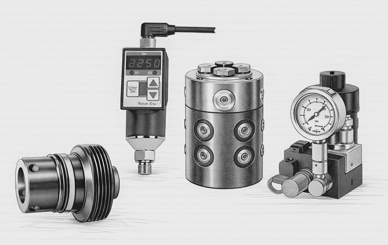 Elementi di adduzione olio, pressostati, unità di accoppiamento, giunti idraulici