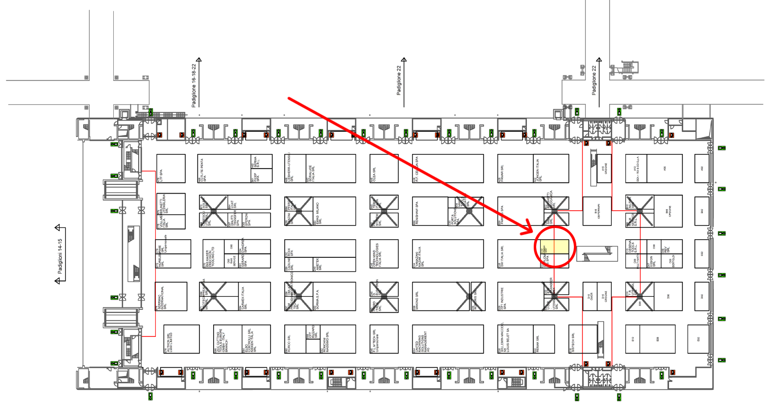 Piantina padiglione 19, MECSPE Bologna 2026, CAMAR stand C22 Sezione Macchine Utensili