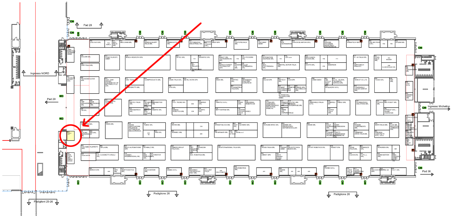 Piantina padiglione 30 Villaggio AIDAM, MECSPE Bologna 2026, CAMAR stand B02 Sezione Automazione e robotica
