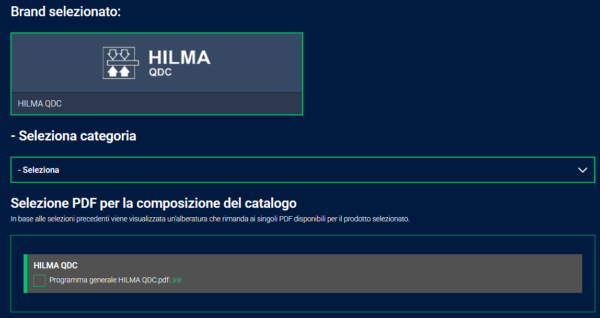 Selezione delle aree principale dell'indice del catalogo di uno specifico brand