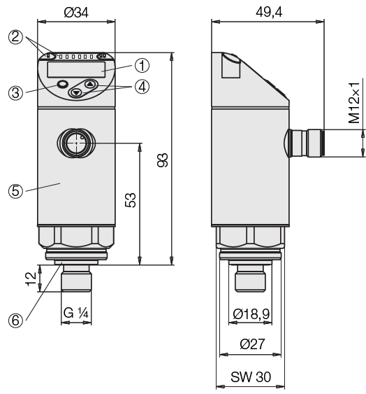 Dimensioni del pressostato IO-Link Roemheld F9735